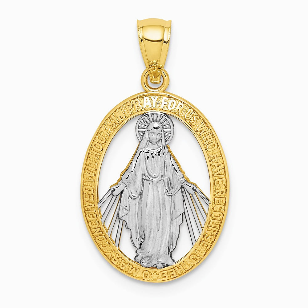 14K Yellow & Rhodium White Rhodium Polished Miraculous Medal Pendant - Product Photo