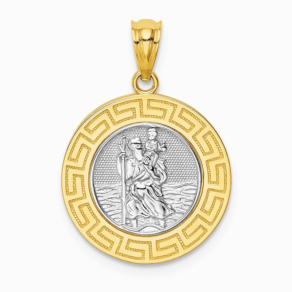 14K Yellow & Rhodium w/ Rhodium St. Christopher Medal - Product Photo