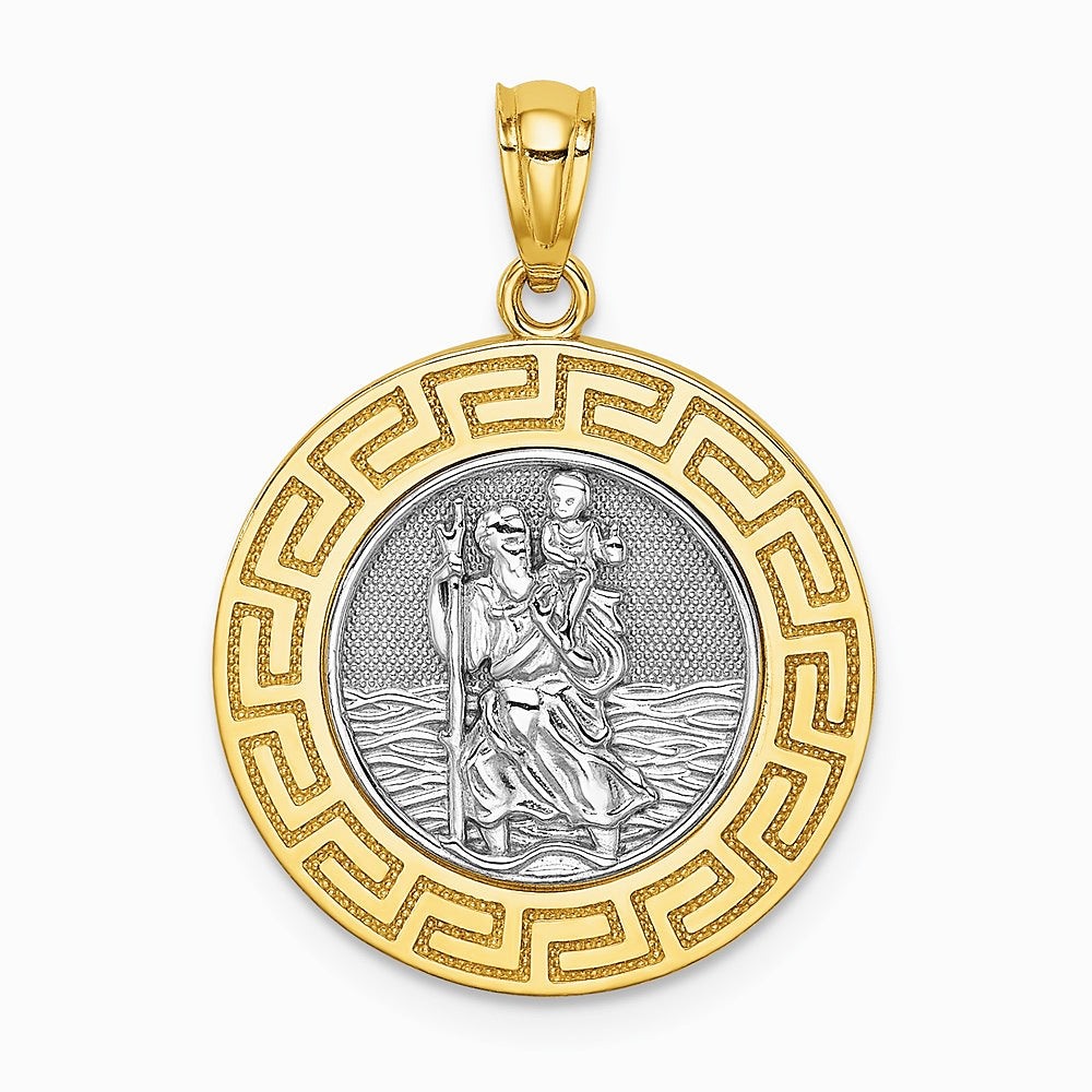 14K Yellow & Rhodium w/ Rhodium St. Christopher Medal