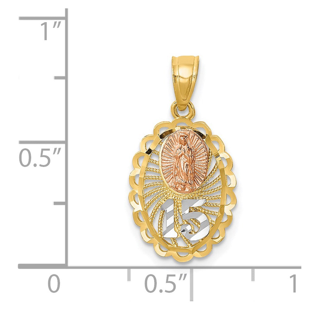 14K Two-tone with White Rhodium Lady of Guadalupe 15 Pendant - Product Photo