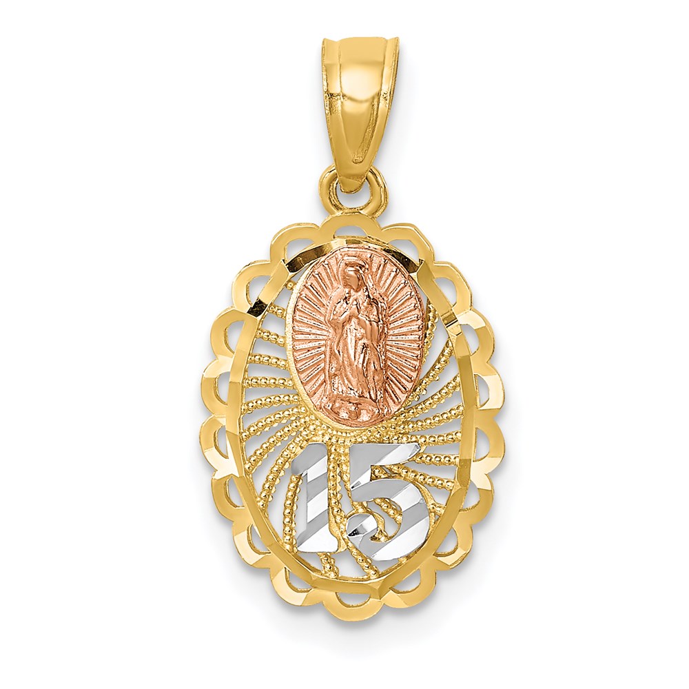 14K Two-tone with White Rhodium Lady of Guadalupe 15 Pendant - Product Photo
