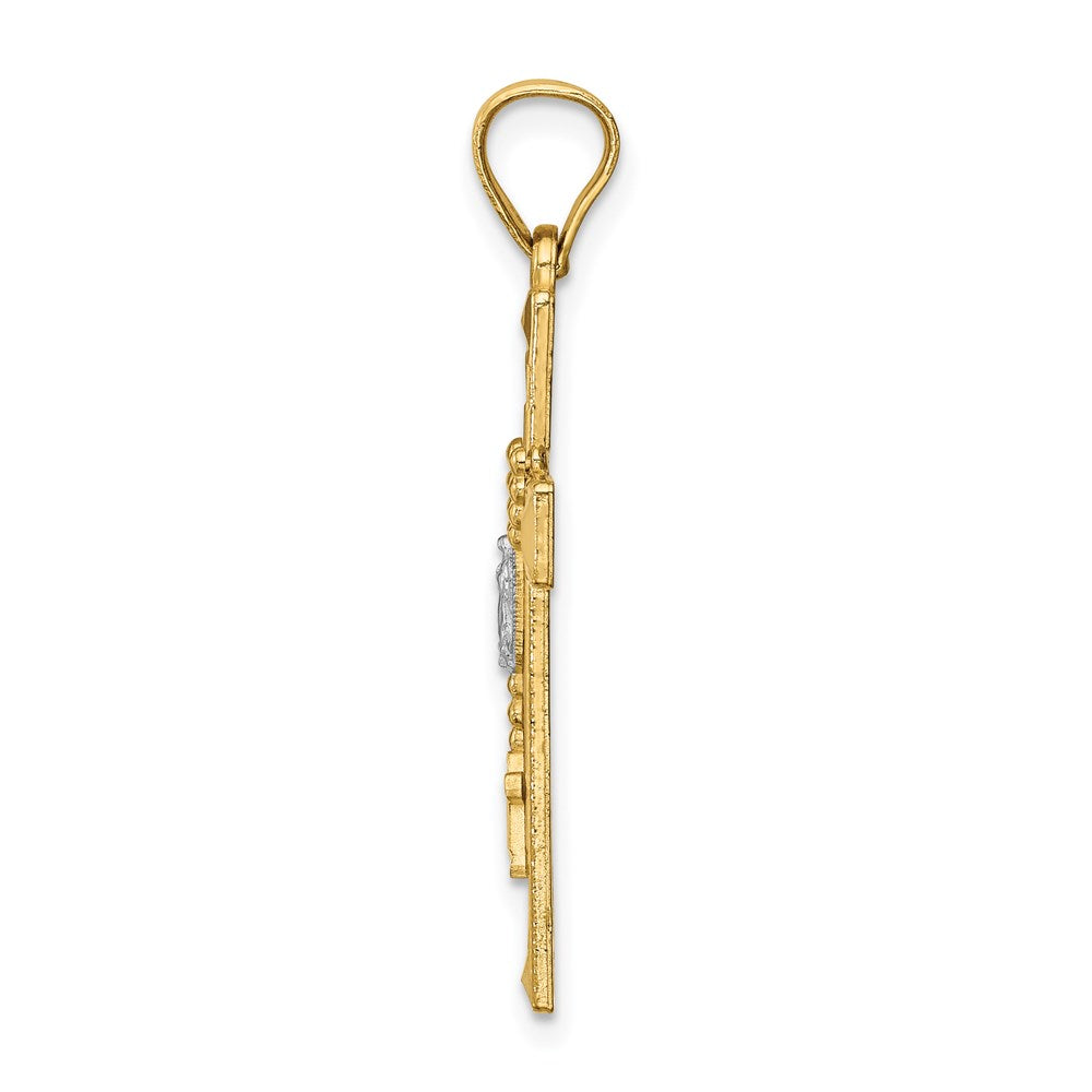 14K Yellow & Rhodium with Rhodium Cross with Rosary Pendant - Product Photo