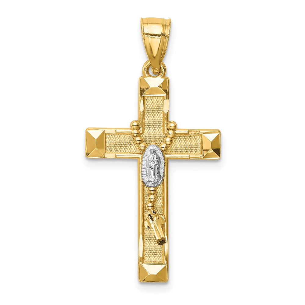 14K Yellow & Rhodium with Rhodium Cross with Rosary Pendant - Product Photo