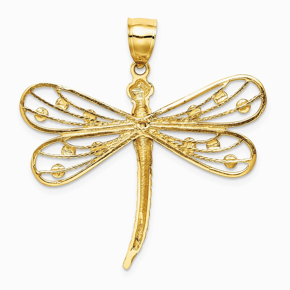 14K Yellow & Rhodium Diamond-cut White Rhodium Dragonfly Pendant - Product Photo
