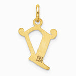 14K Yellow Gold Diamond-cut Letter V Initial Charm - Product Photo