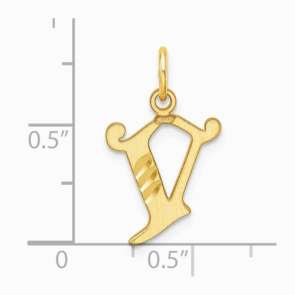 14K Yellow Gold Diamond-cut Letter V Initial Charm - Product Photo