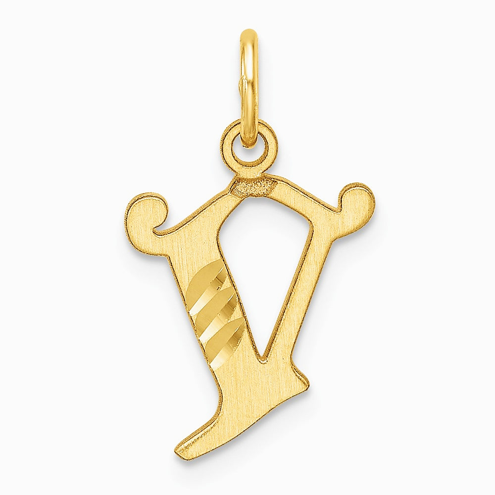 14K Yellow Gold Diamond-cut Letter V Initial Charm - Product Photo