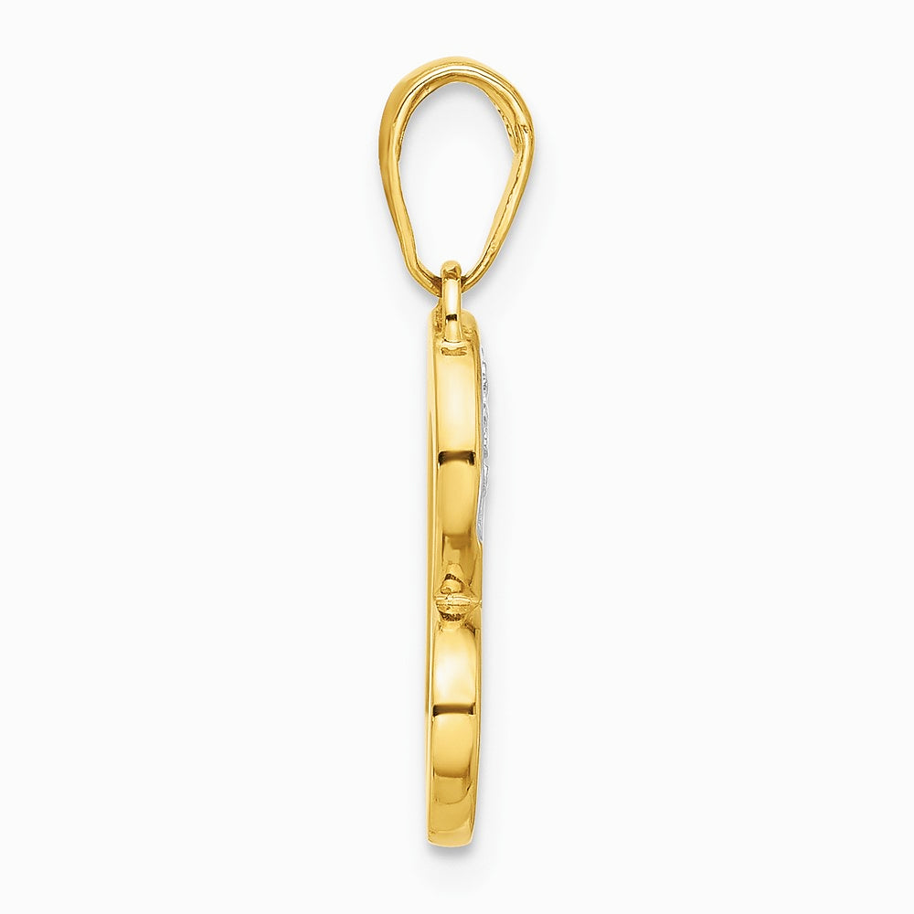 14K Yellow & Rhodium and White Rhodium Diamond-Cut Heart Pendant - Product Photo