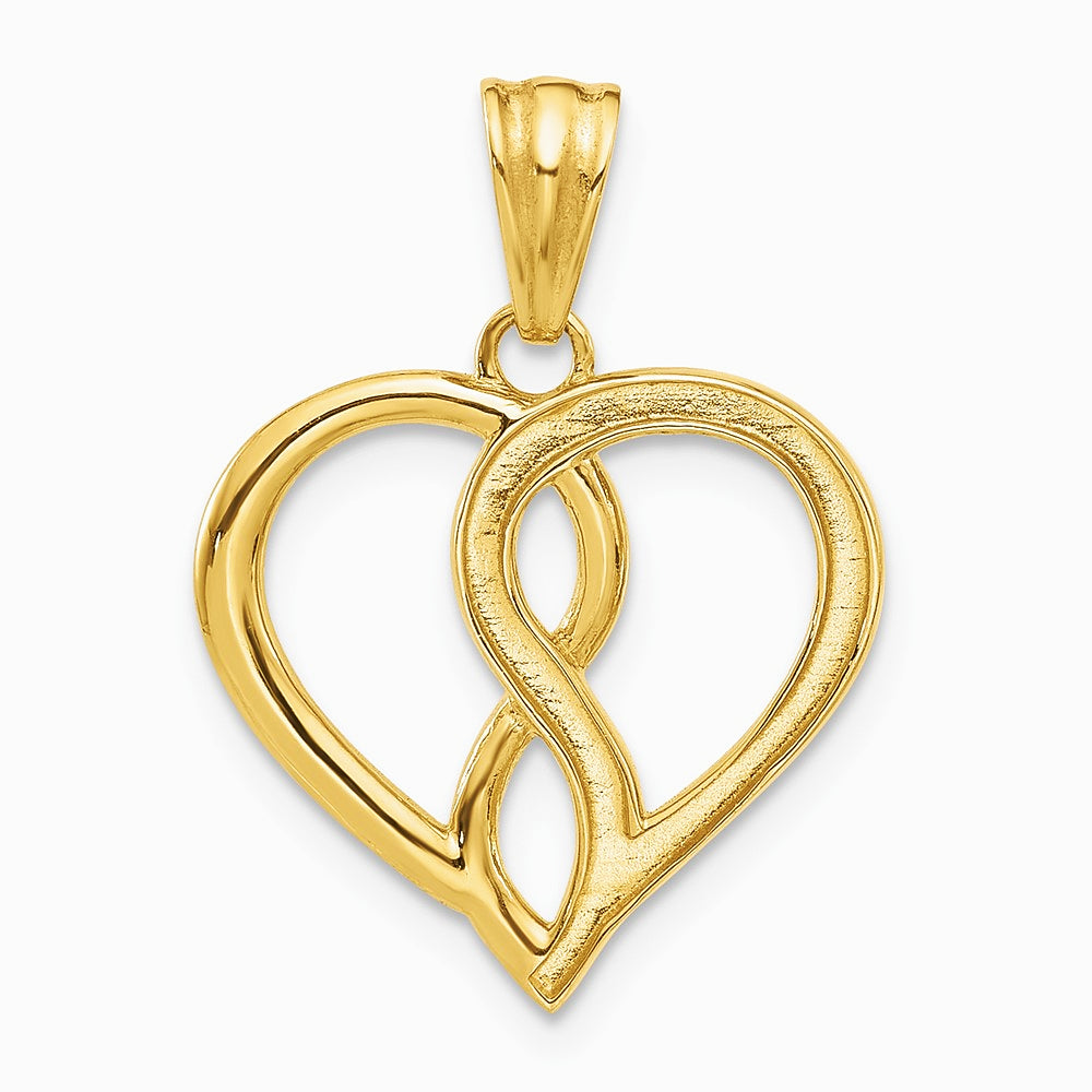 14K Yellow & Rhodium with White Rhodium Diamond-cut Infinity Heart Pendant - Product Photo