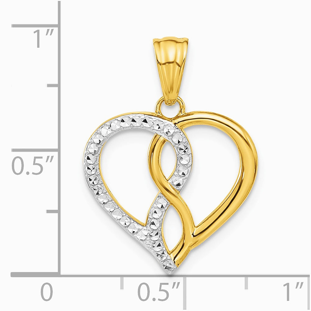 14K Yellow & Rhodium with White Rhodium Diamond-cut Infinity Heart Pendant - Product Photo