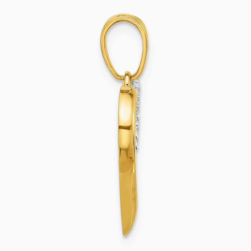 14K Yellow & Rhodium with White Rhodium Diamond-cut Open Hearts Pendant - Product Photo