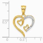 14K Yellow & Rhodium with White Rhodium Diamond-cut Open Hearts Pendant - Product Photo