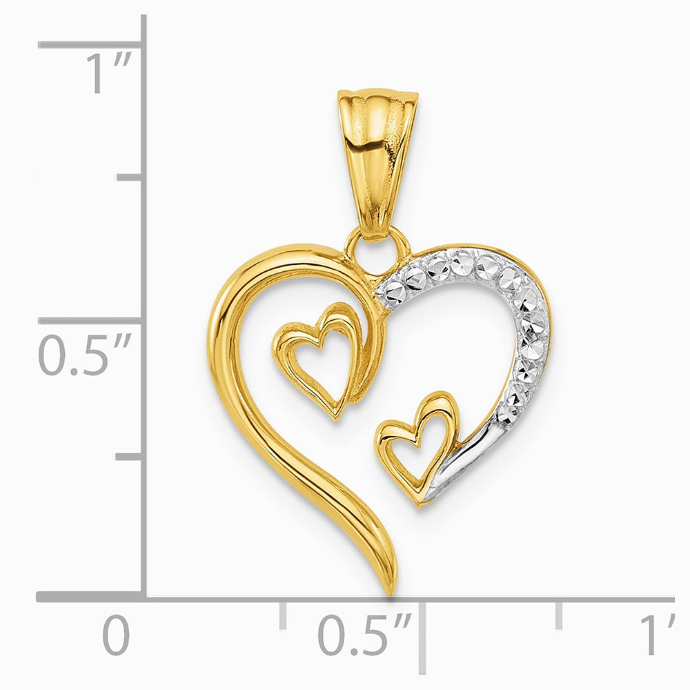 14K Yellow & Rhodium with White Rhodium Diamond-cut Open Hearts Pendant - Product Photo