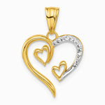 14K Yellow & Rhodium with White Rhodium Diamond-cut Open Hearts Pendant - Product Photo