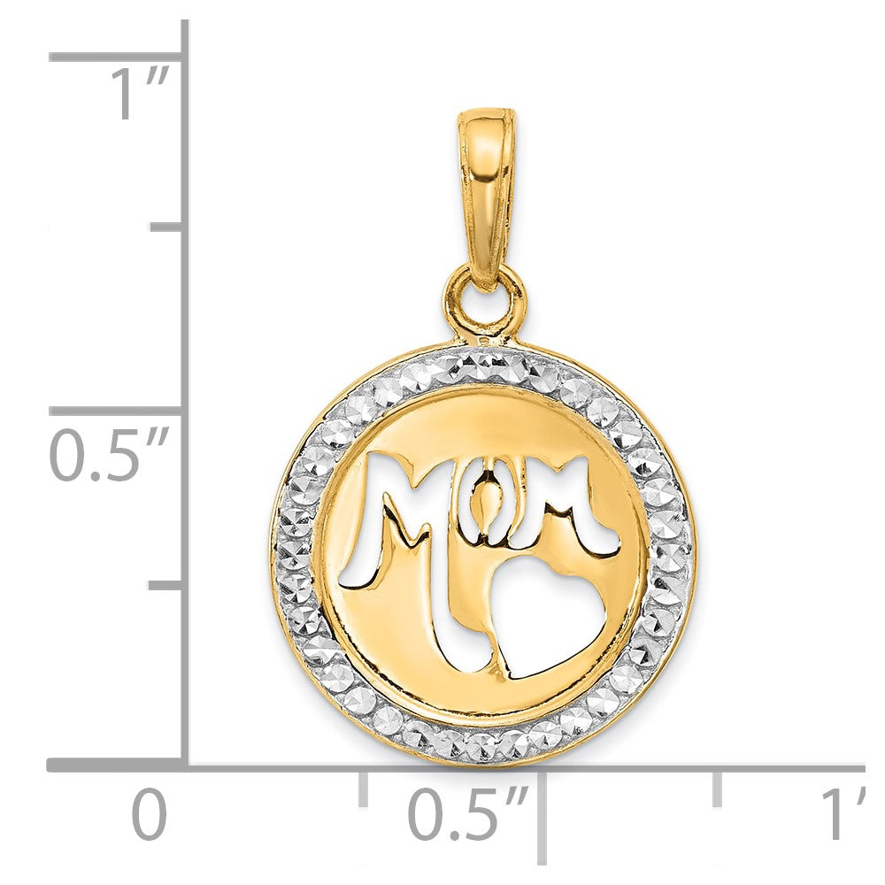 14K Yellow & Rhodium and White Rhodium Diamond-Cut MOM Cut-out Heart Pendant - Product Photo