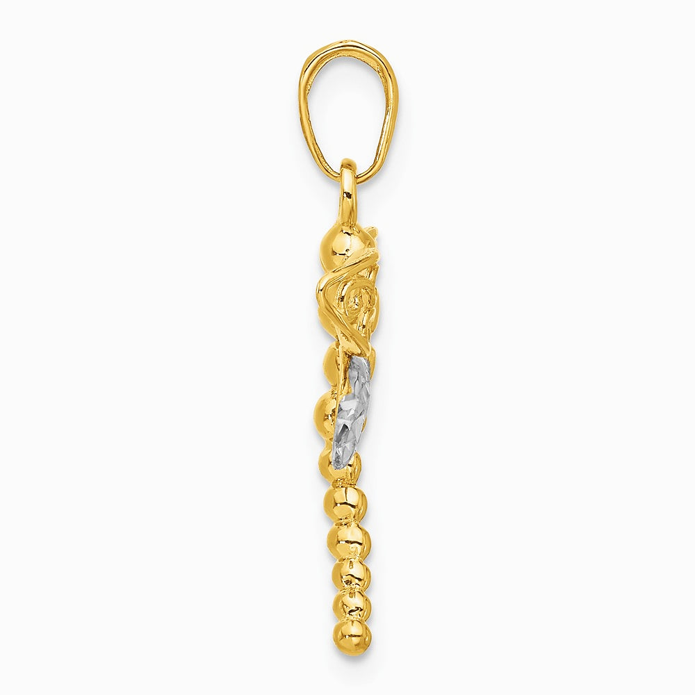 14K Yellow & Rhodium and White Rhodium Pol. and Diamond-Cut Dragonfly Pendant - Product Photo