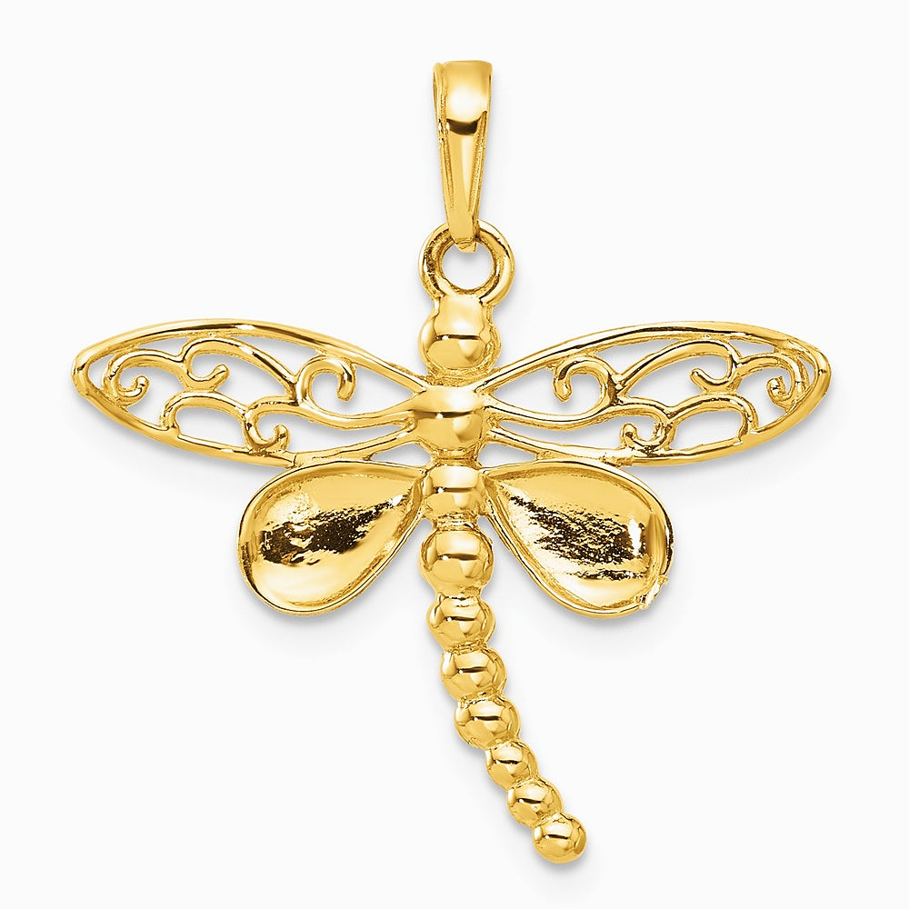 14K Yellow & Rhodium and White Rhodium Pol. and Diamond-Cut Dragonfly Pendant - Product Photo