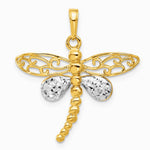 14K Yellow & Rhodium and White Rhodium Pol. and Diamond-Cut Dragonfly Pendant - Product Photo