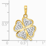 14K Yellow & RH and White RH Pol. and Diamond-Cut 4-Leaf Clover Pendant - Product Photo