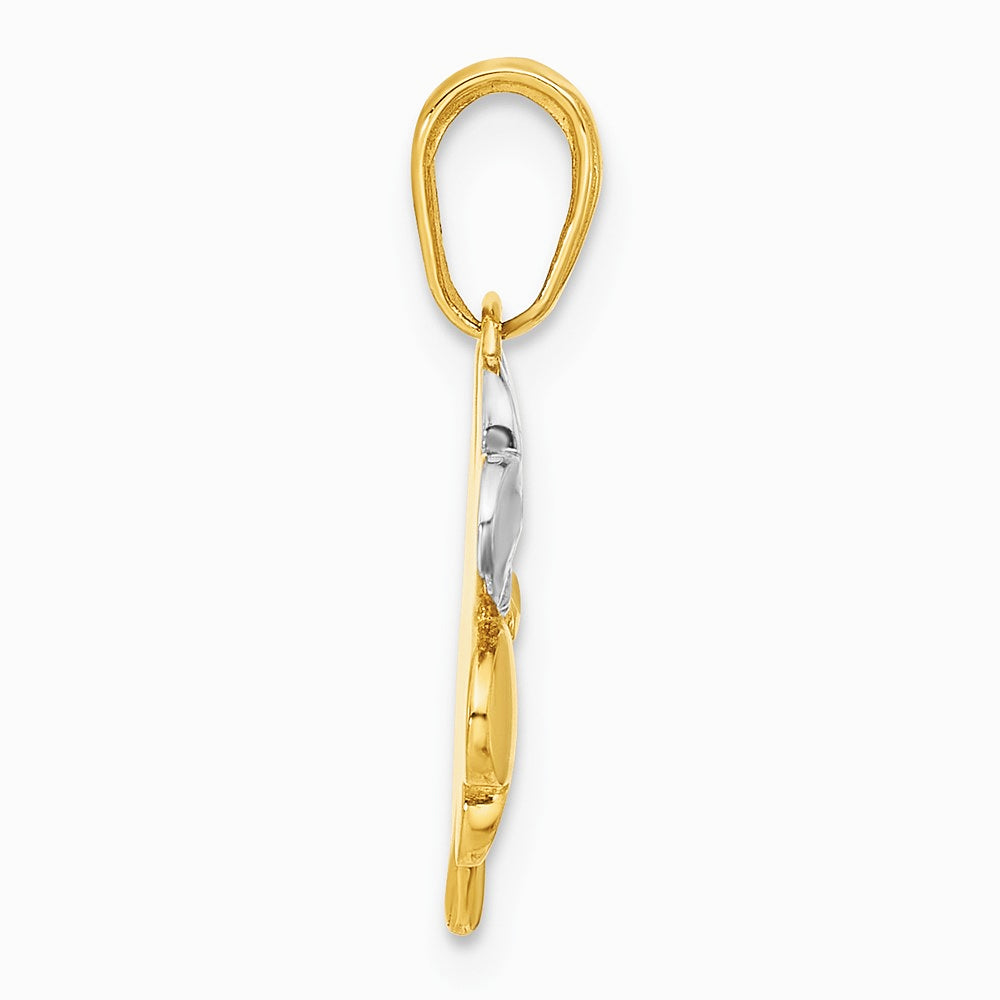 14K Yellow & RH with Rose and White RH Pol. and Diamond-Cut Clover Pendant - Product Photo