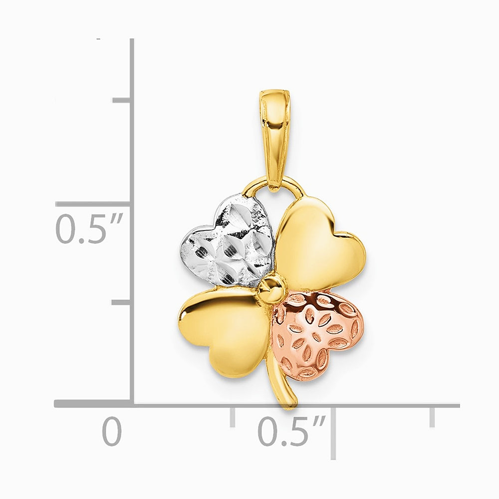 14K Yellow & RH with Rose and White RH Pol. and Diamond-Cut Clover Pendant - Product Photo
