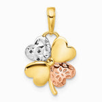 14K Yellow & RH with Rose and White RH Pol. and Diamond-Cut Clover Pendant - Product Photo