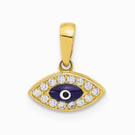 14K Yellow Gold Polished CZ and Enamel Evil Eye Pendant - Product Photo