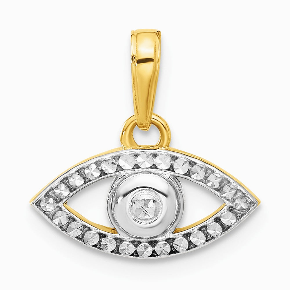 14K Yellow & Rhodium and White Rhodium Diamond-Cut Evil Eye Pendant - Product Photo