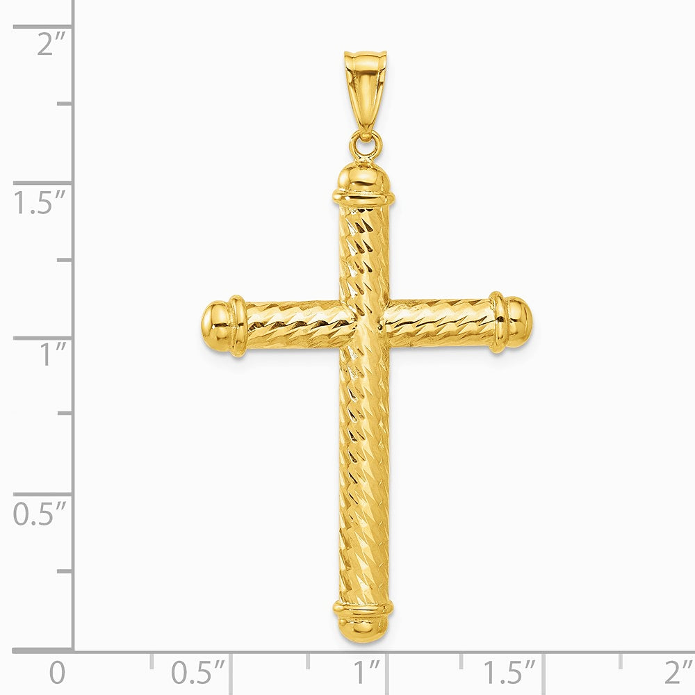 14K Yellow Gold Polished and Diamond-cut Cross Pendant - Product Photo