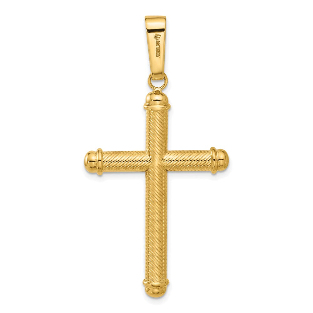 14K Yellow Gold Polished and Textured Cross Pendant - Product Photo