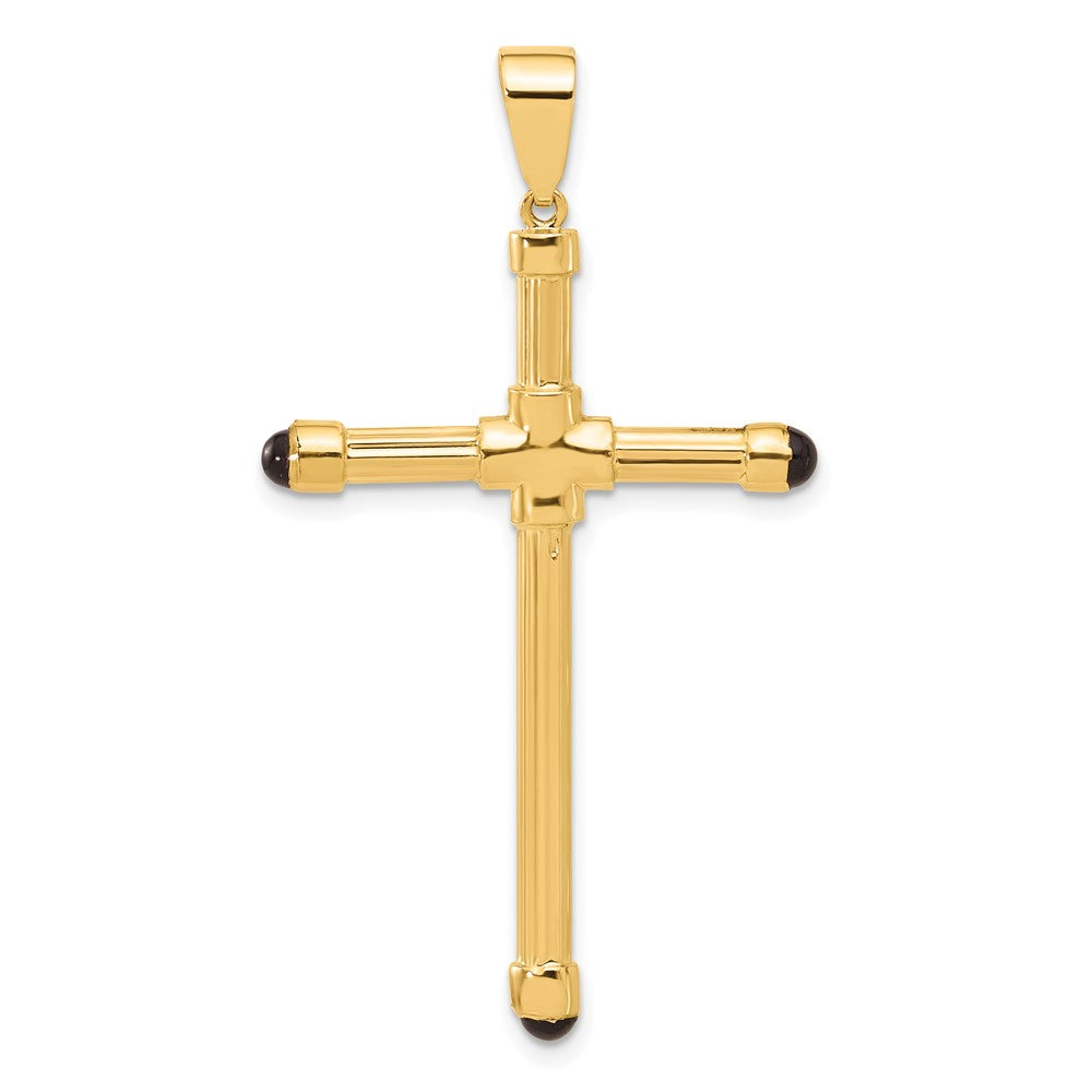 14K Yellow Gold Polished with Black Onyx Cross Pendant - Product Photo