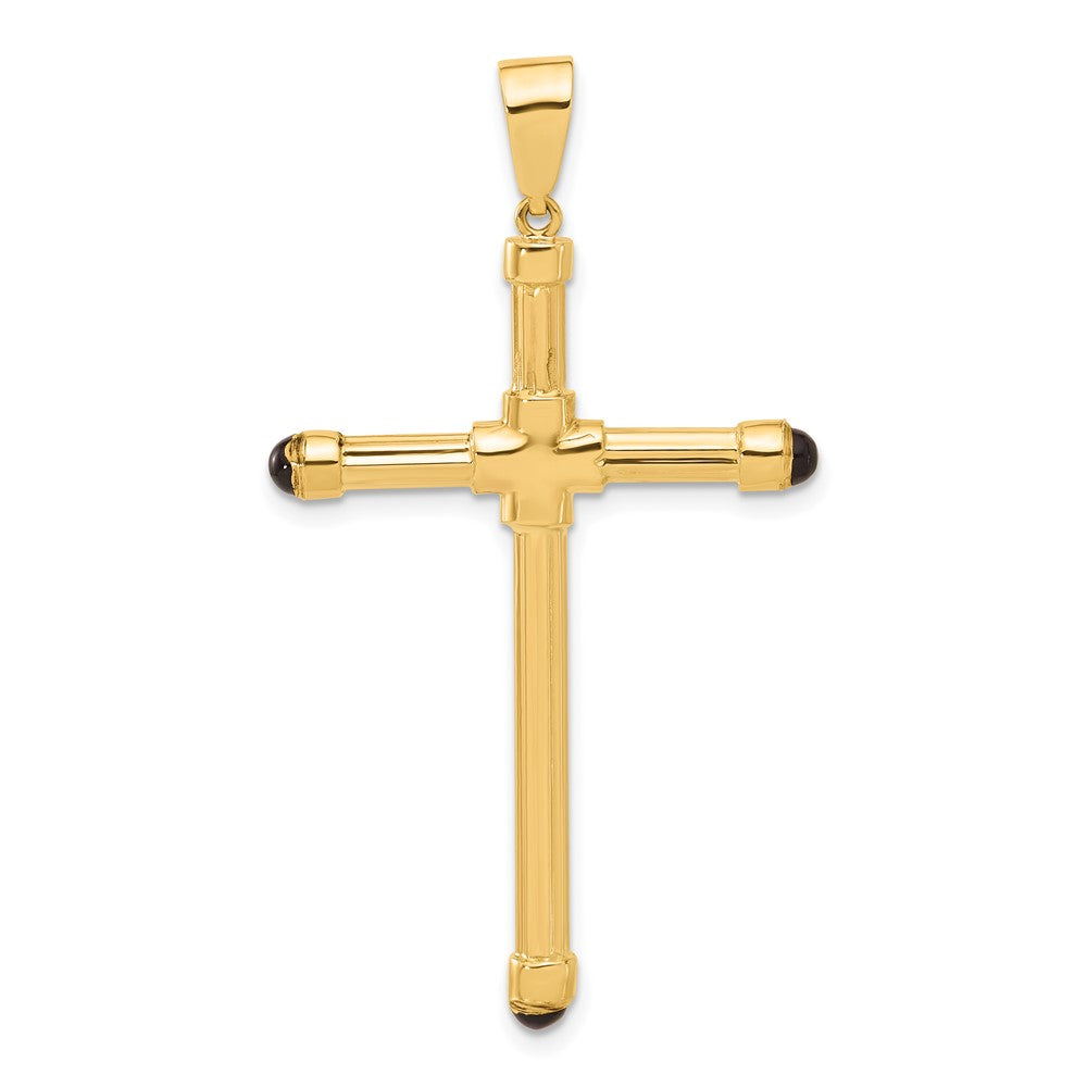 14K Yellow Gold Polished with Black Onyx Cross Pendant - Product Photo