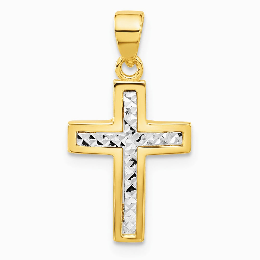14K Two-tone Polished and Diamond-cut Cross Pendant - Product Photo