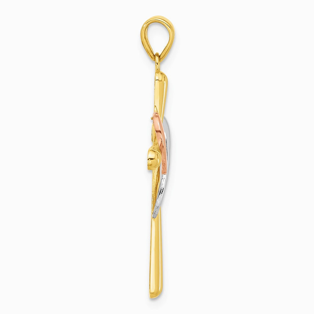 14K Two-tone with White Rhodium Polished Cross with Heart Pendant - Product Photo