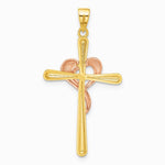 14K Two-tone with White Rhodium Polished Cross with Heart Pendant - Product Photo