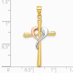 14K Two-tone with White Rhodium Polished Cross with Heart Pendant - Product Photo