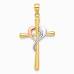 14K Two-tone with White Rhodium Polished Cross with Heart Pendant - Product Photo