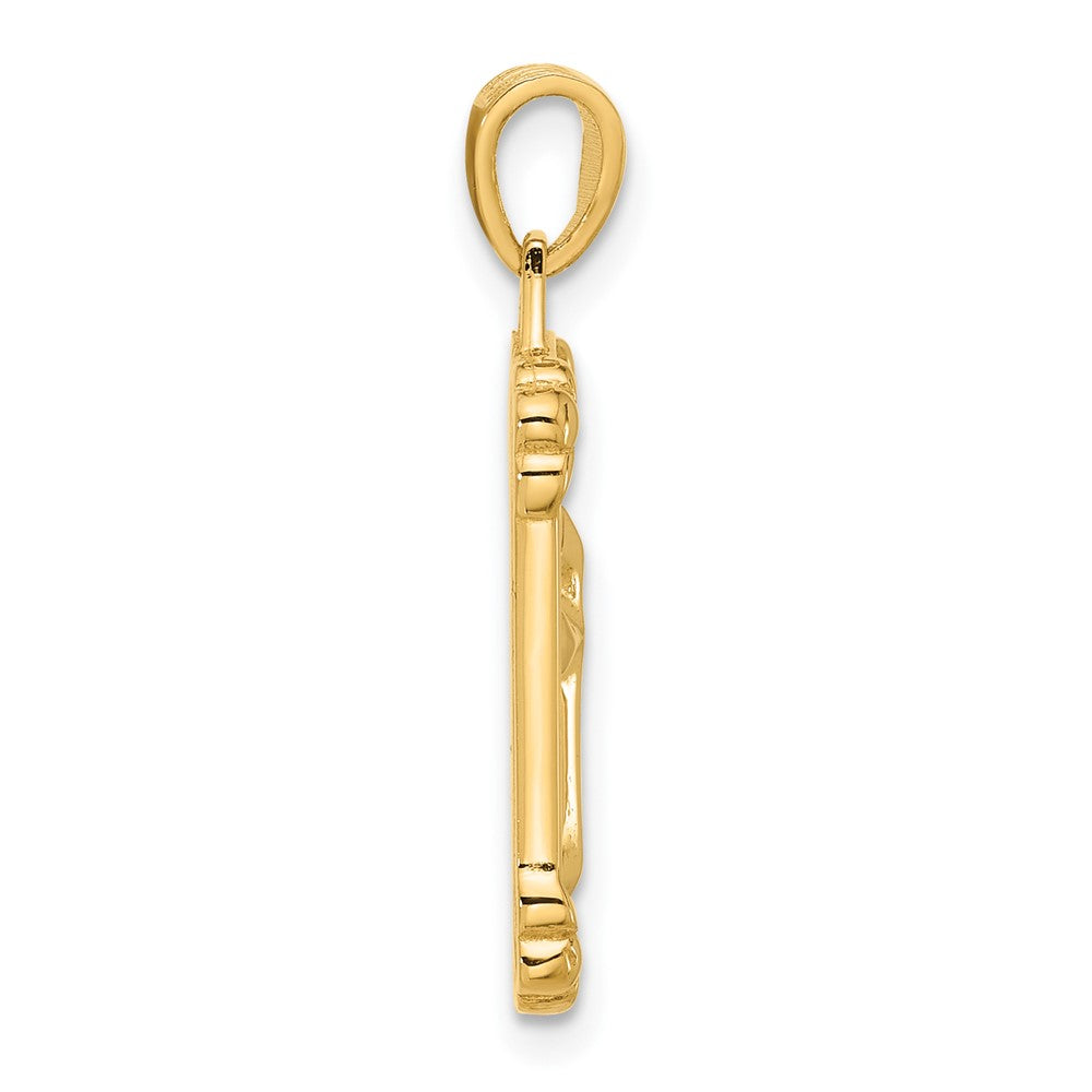 14K Yellow Gold Polished and Textured Dog Tag Cross Pendant - Product Photo