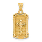 14K Yellow Gold Polished and Textured Dog Tag Cross Pendant - Product Photo