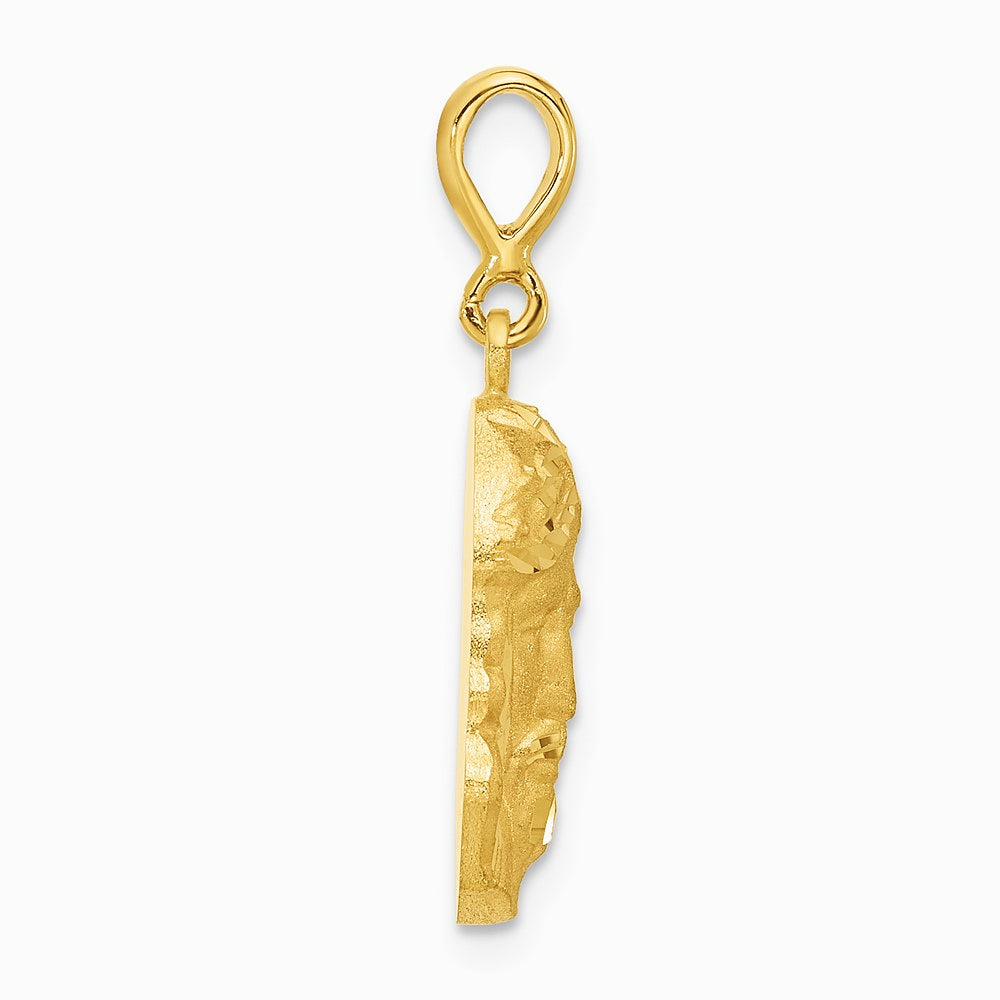 14K Yellow Gold Satin and Diamond-cut Jesus Medal Pendant - Product Photo