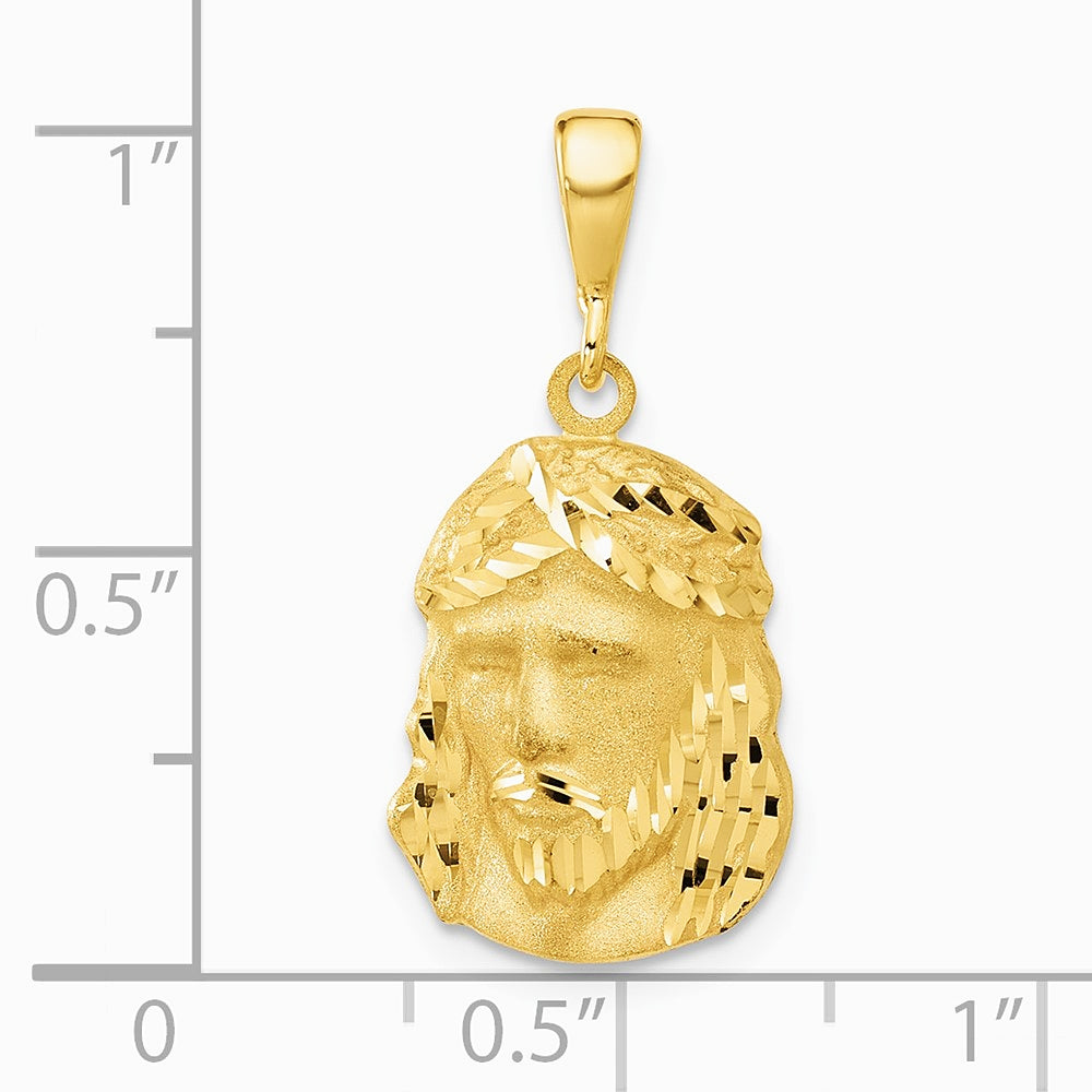 14K Yellow Gold Satin and Diamond-cut Jesus Medal Pendant - Product Photo