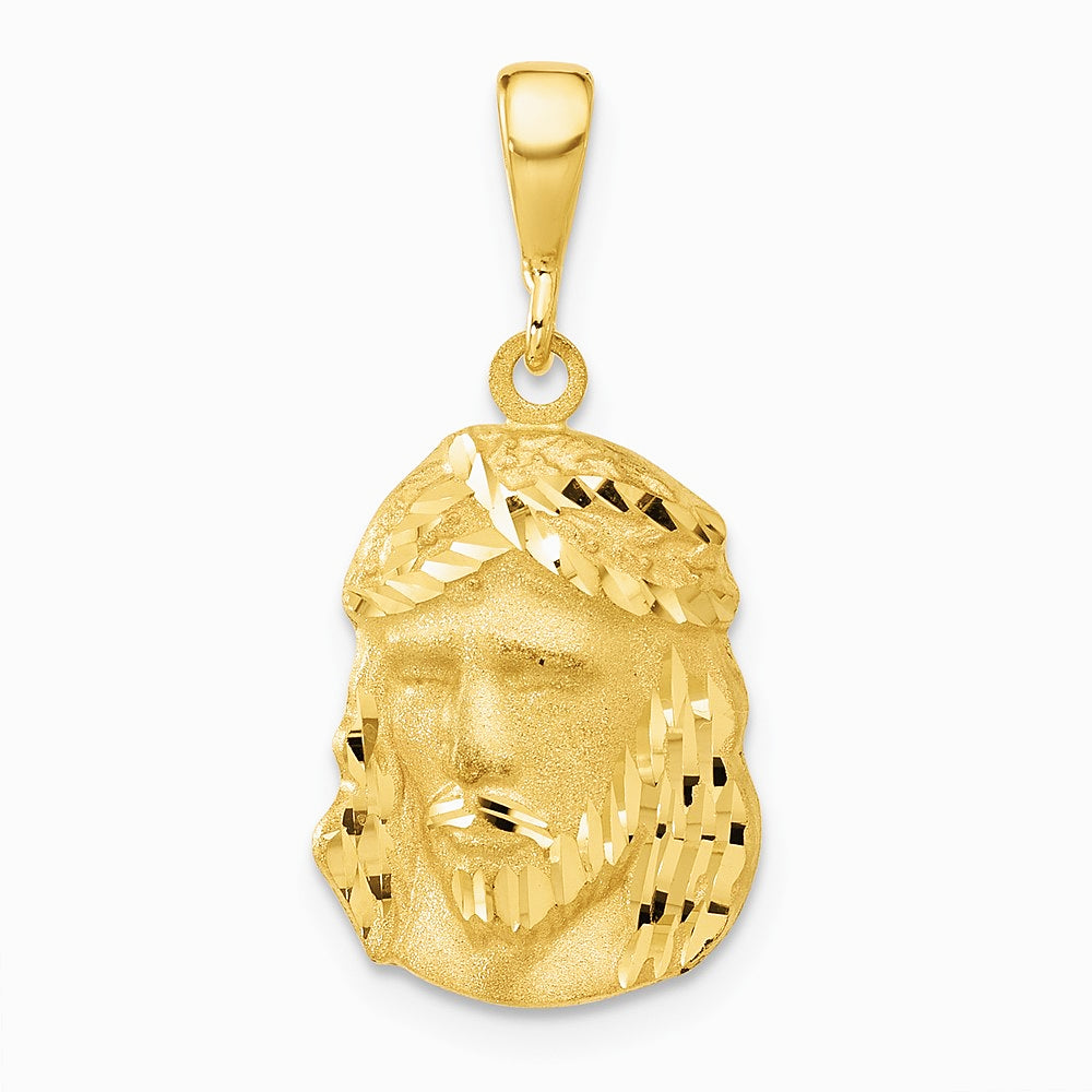 14K Yellow Gold Satin and Diamond-cut Jesus Medal Pendant - Product Photo