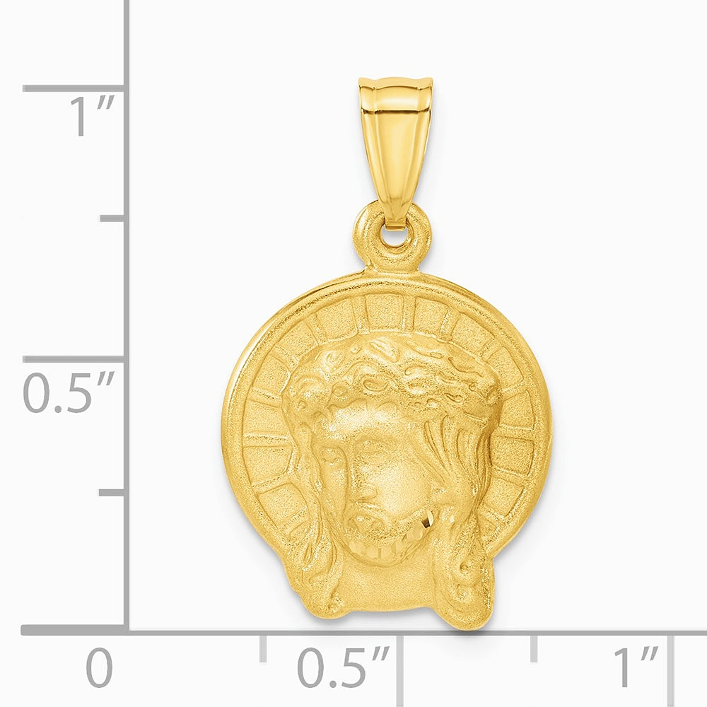 14K Yellow Gold Satin Jesus Medal Pendant - Product Photo