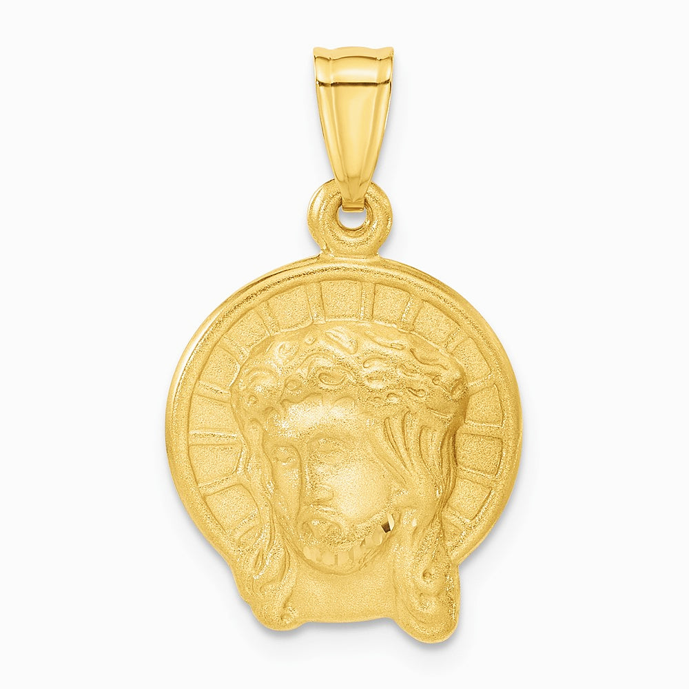 14K Yellow Gold Satin Jesus Medal Pendant - Product Photo