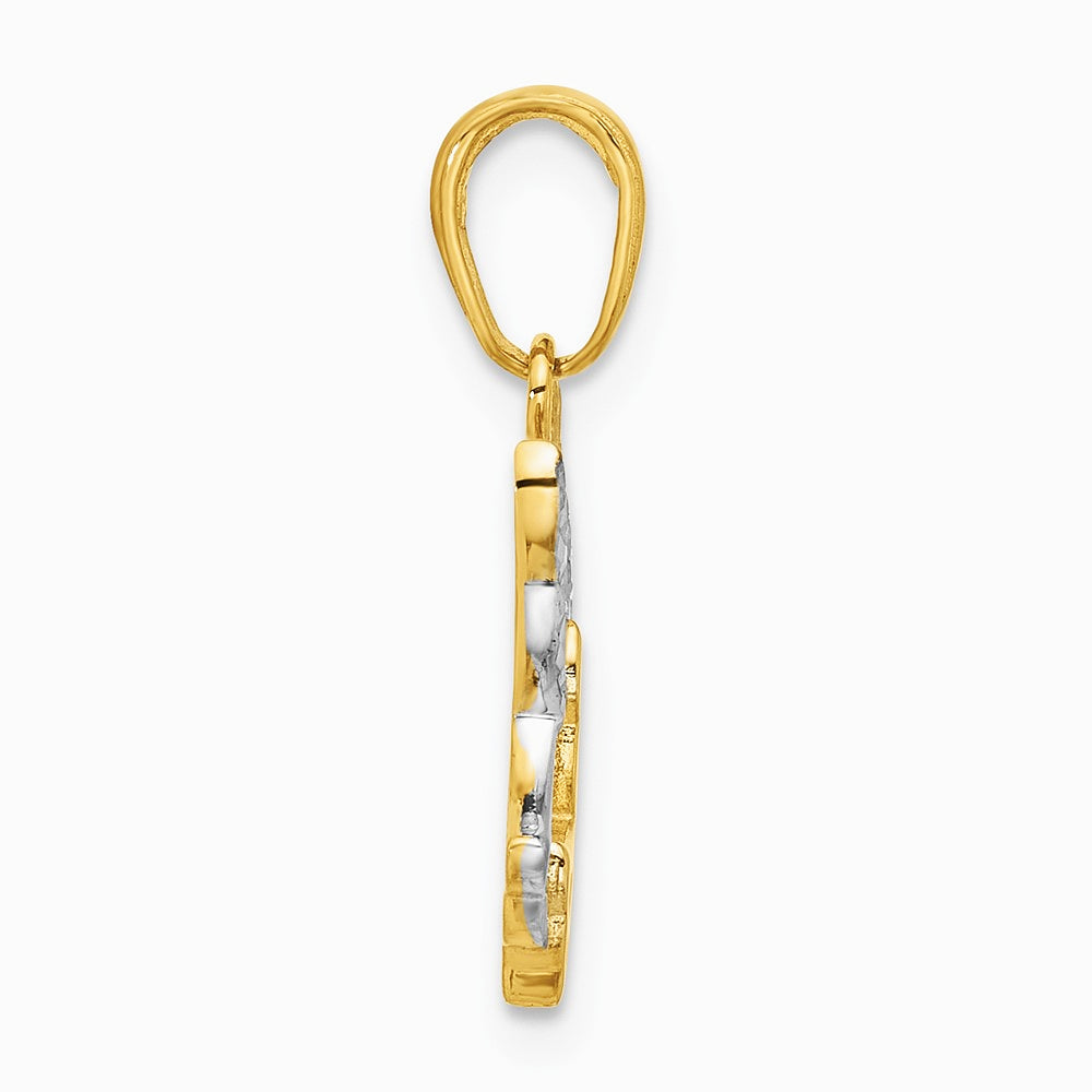 14K Yellow & Rhodium with White Rhodium Diamond-Cut Doves Pendant - Product Photo