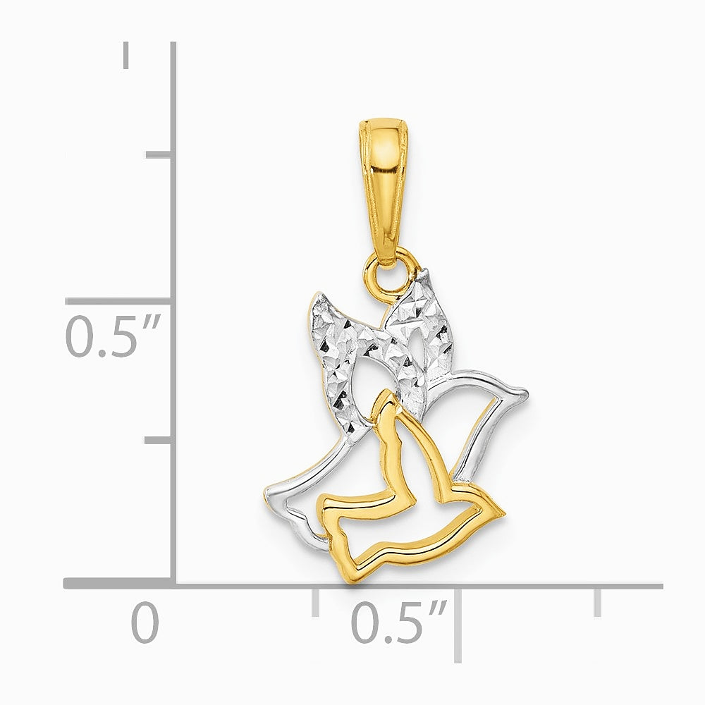 14K Yellow & Rhodium with White Rhodium Diamond-Cut Doves Pendant - Product Photo