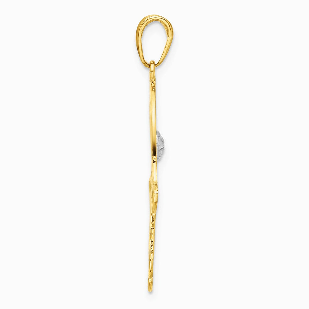 14K Yellow & Rhodium and White Rhodium Diamond-Cut Filigree Hamsa Pendant - Product Photo