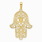14K Yellow & Rhodium and White Rhodium Diamond-Cut Filigree Hamsa Pendant - Product Photo