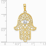 14K Yellow & Rhodium and White Rhodium Diamond-Cut Filigree Hamsa Pendant - Product Photo