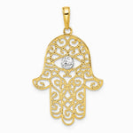 14K Yellow & Rhodium and White Rhodium Diamond-Cut Filigree Hamsa Pendant - Product Photo